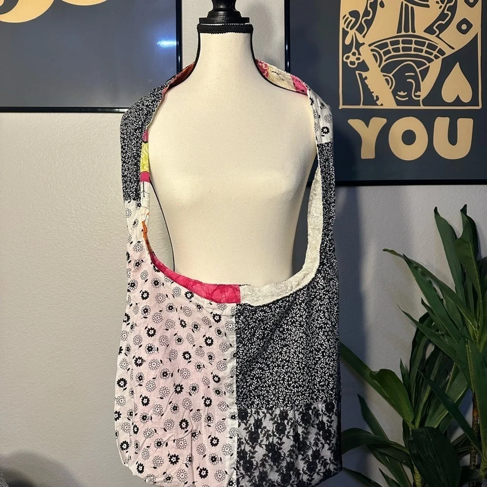 Handmade Patchwork Black and Pink Women's Bag